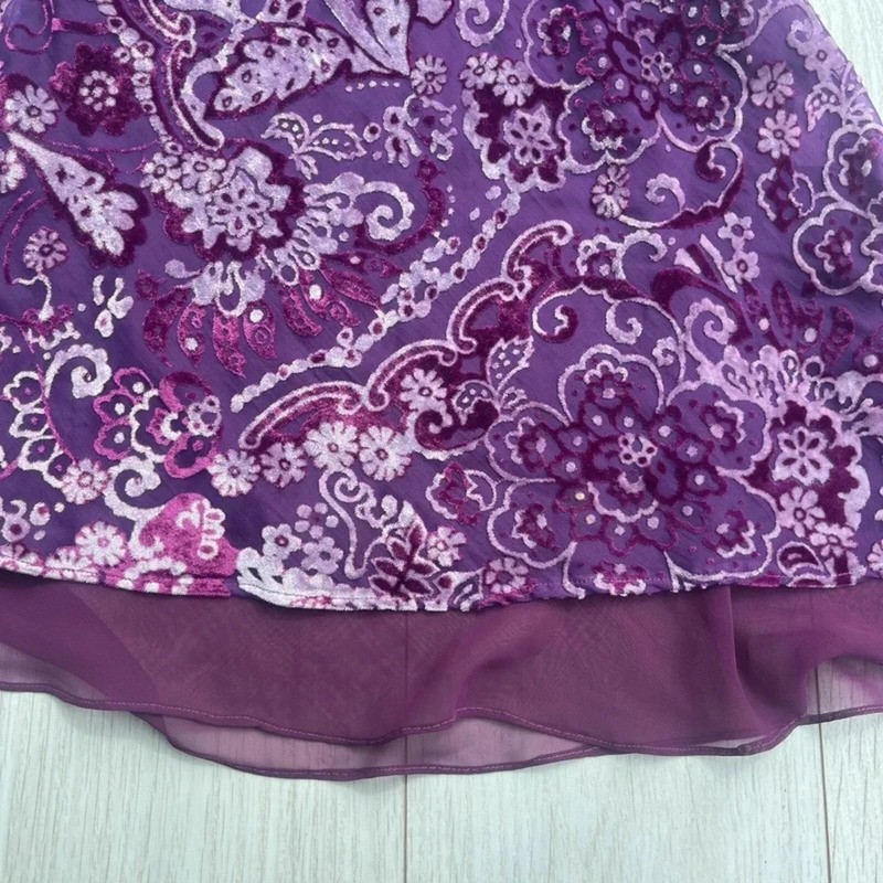 John Galliano Purple Velvet Burnout Floral Mini Dress Size IT 40 / UK 8