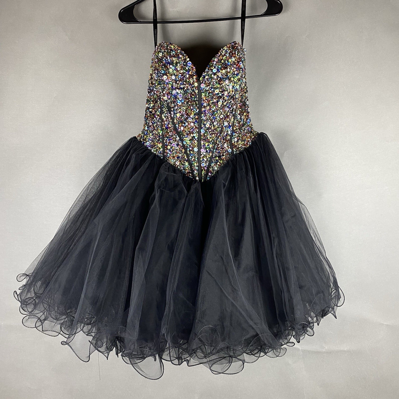 Sherri Hill Strapless Homecoming Prom Dress Womens 8 Black Beaded Top Corset