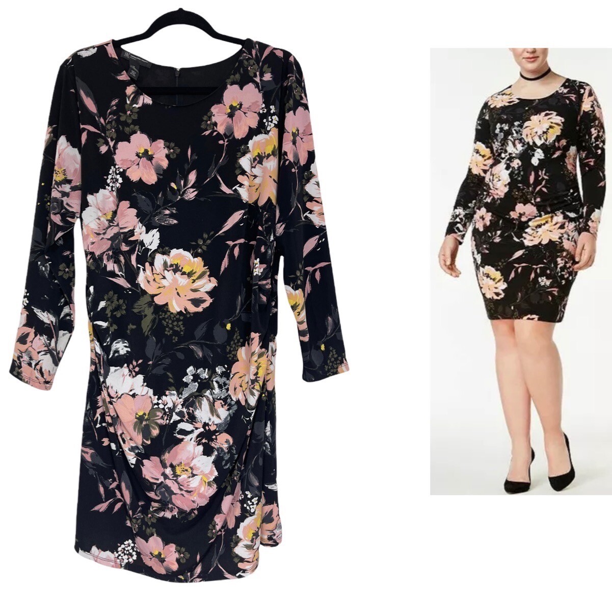 Size 3X 22 24 Floral Print Ruched Sheath Dress Day/Evening All-Season Plus Size
