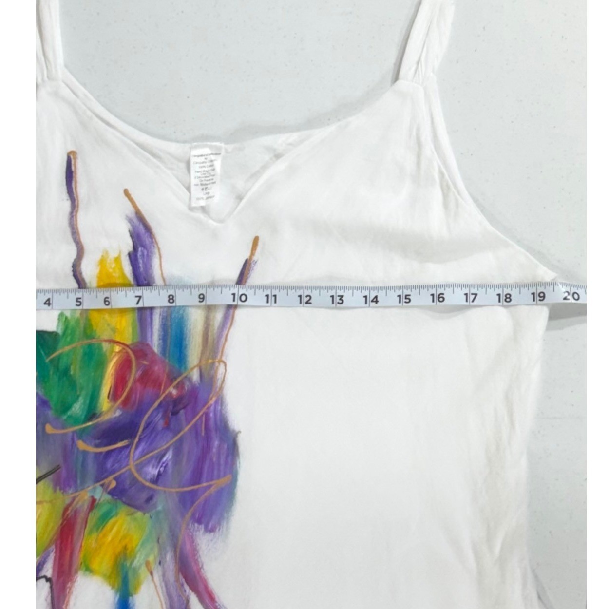 Cotton Gauzy Sundress Size Large White Hand Painted Abstract Art Jamaica Lined