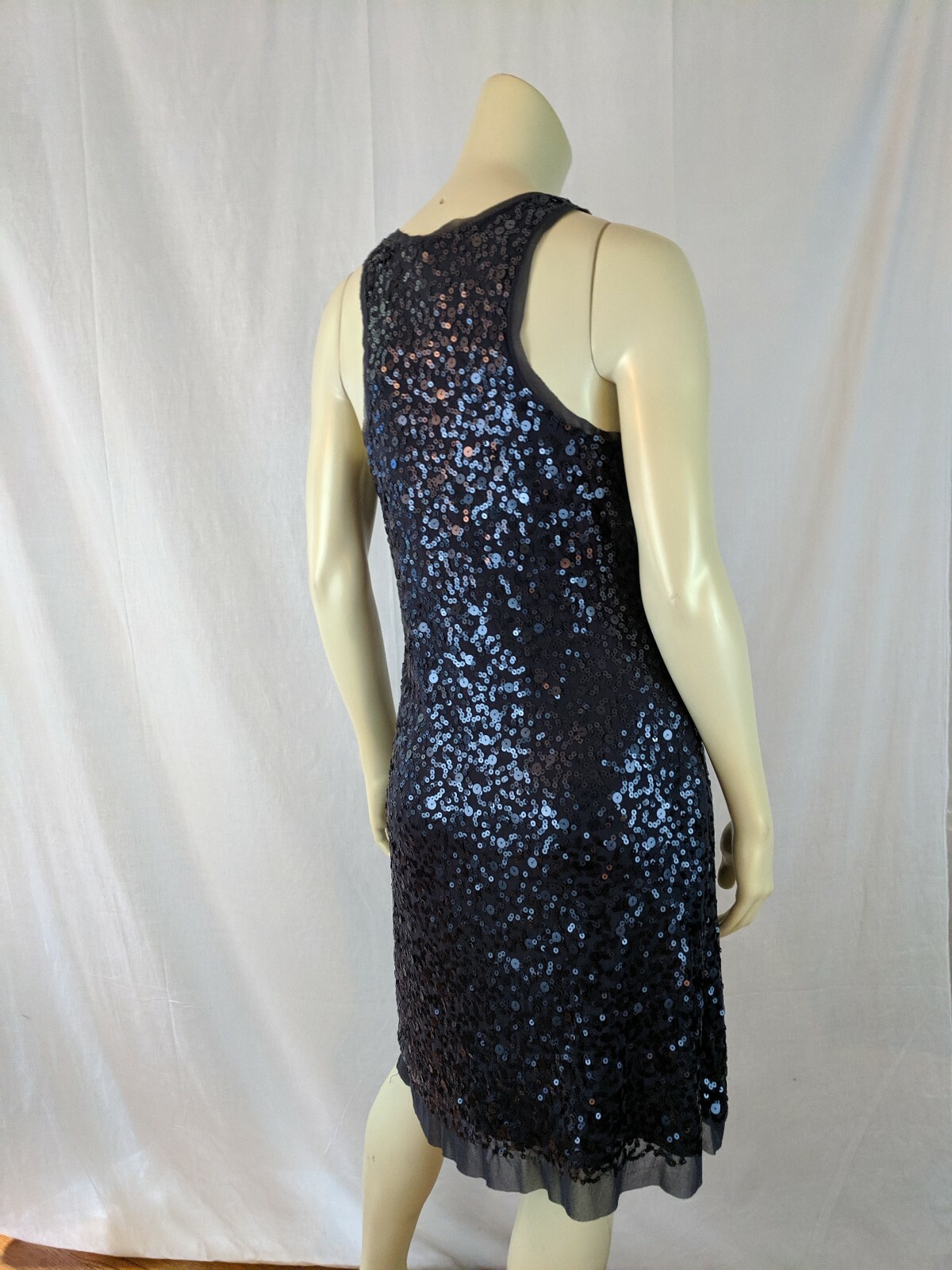 Max Studio Dress M Gray Sequin TAnk Lined Nylon Poly Spandex Stretch Knit