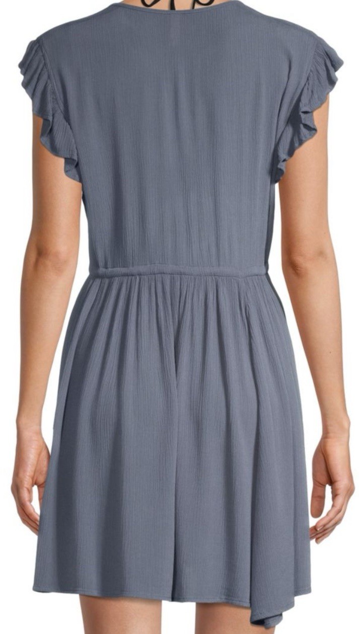 Elan Boho Ruffle Mini Dress XL Blue Crinkle Drawstring Coverup Cottagecore