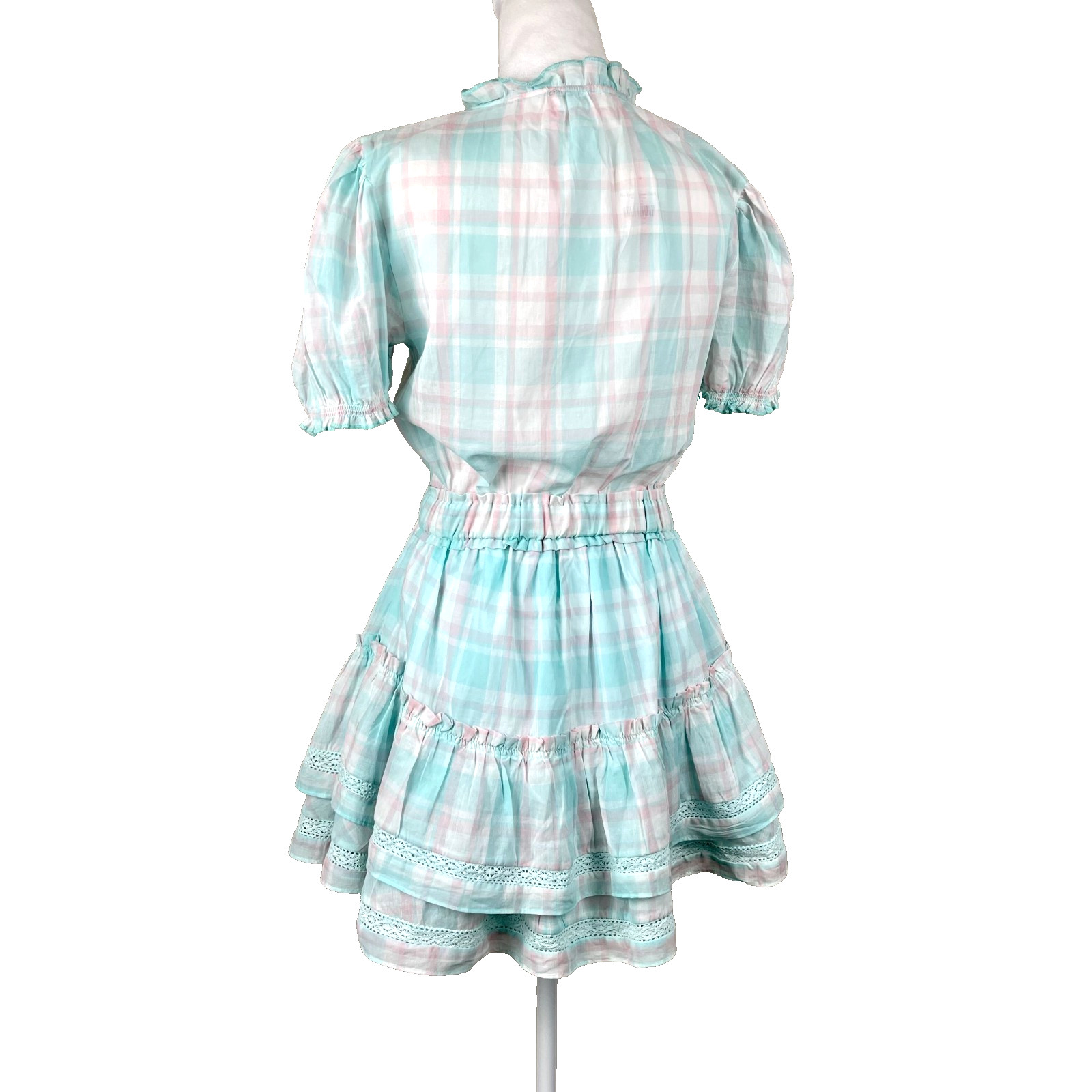 Mable Pastel Plaid Tiered Mini Dress Cotton Cottagecore Coquette Sz S NWT