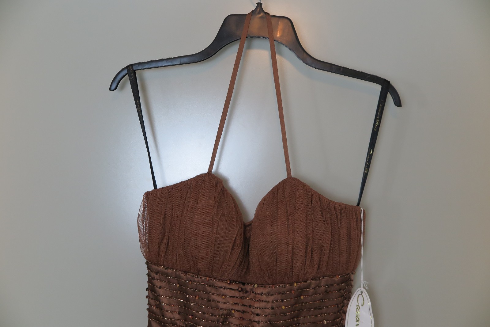 NWT Cassandra Stone Brown Bronze Spaghetti-Strap-Halter Dress Size 2
