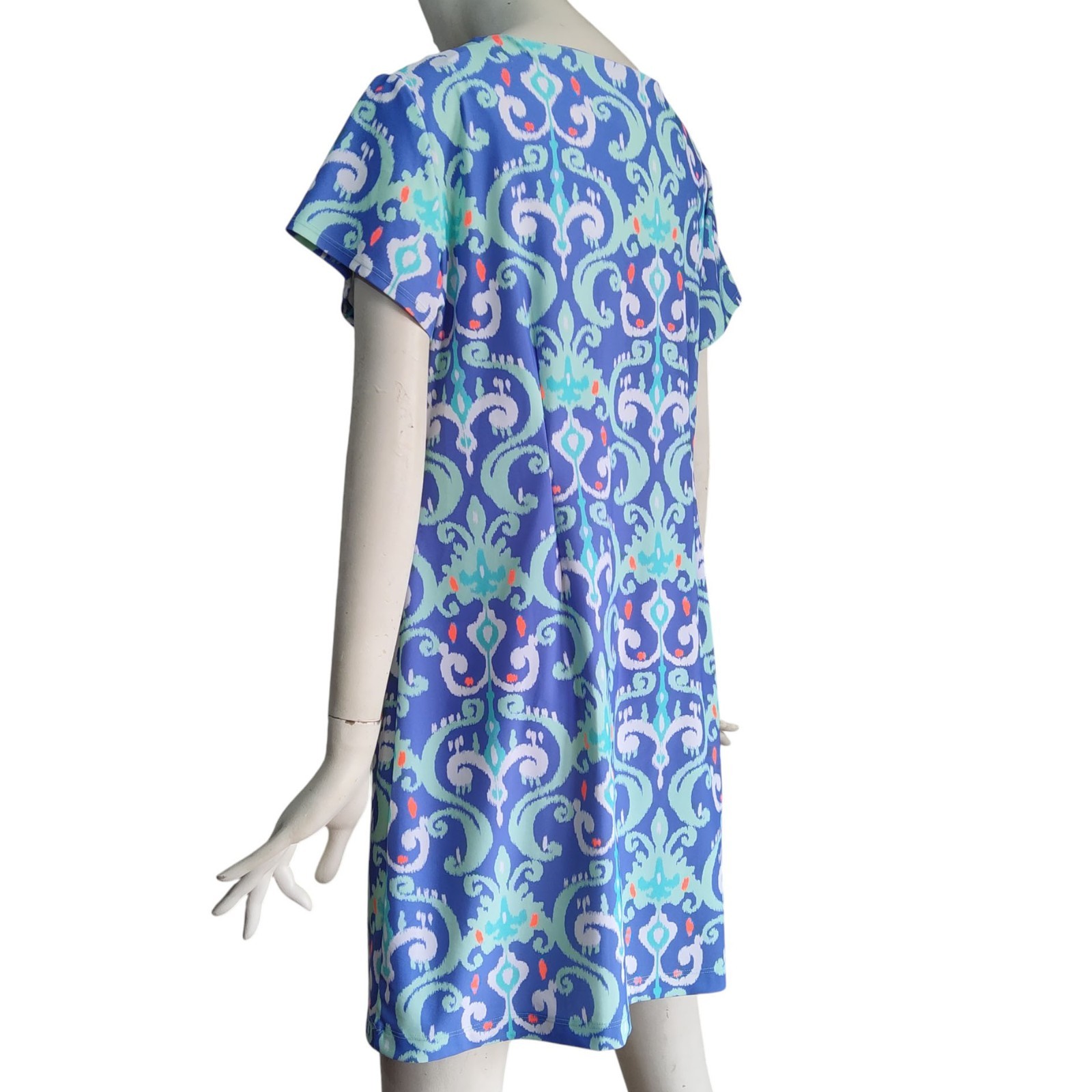 Britt Ryan Bohemian Print Pockets Nylon Spandex Stretch Mini Shift Dress Sz L