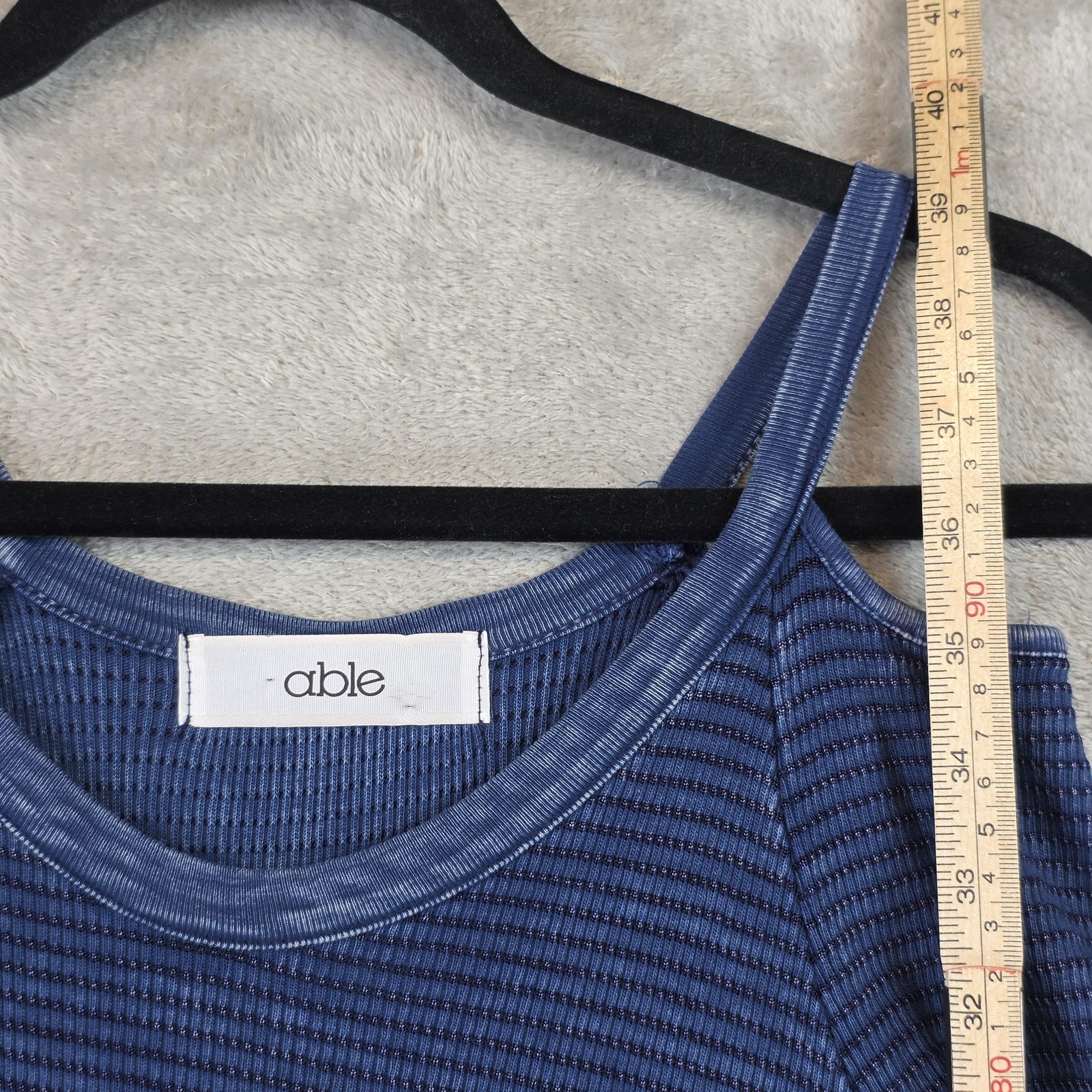 ABLE Dress Womens Small Blue Thermal Knit Cold Shoulder Swing Long Sleeve Casual