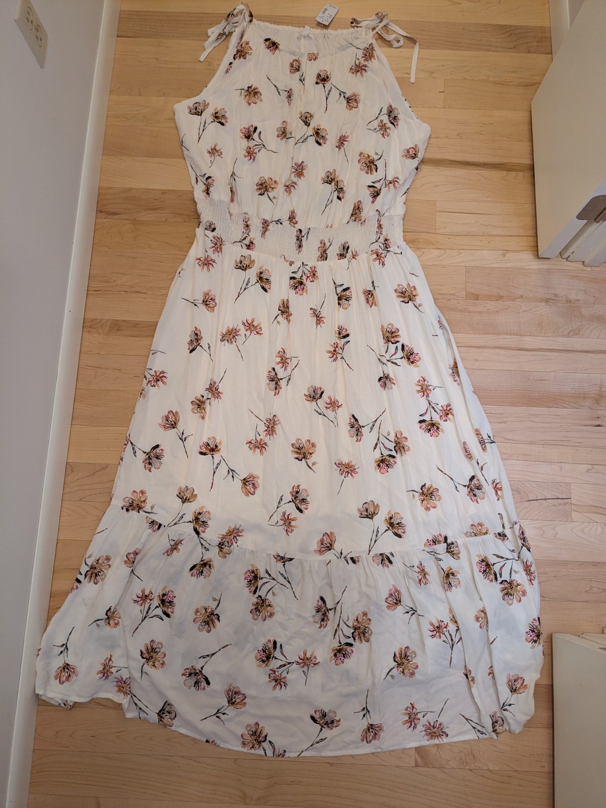 3 Maurice’s Floral High Neck Smocked Waist Lined Tie Tank Maxi Dress 24 26