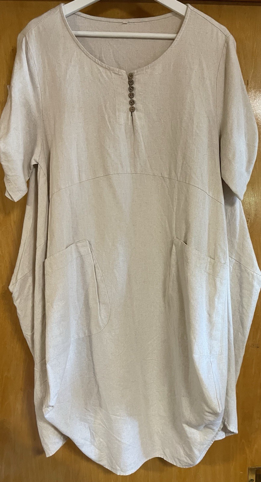 Womens M Oatmeal Cotton & Linen Loose Dress Shift Beach Casual Cruise, NWOT