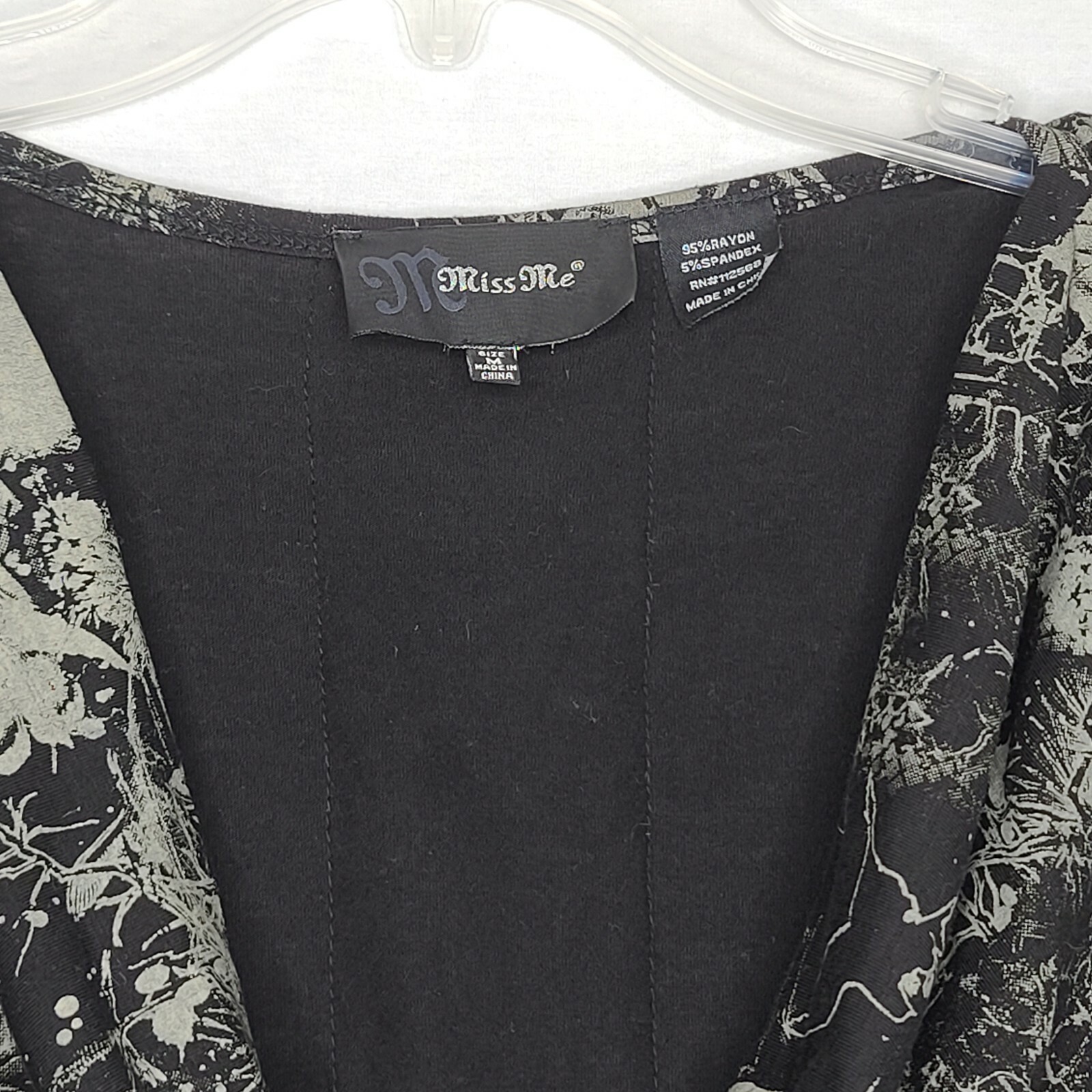 Miss Me Medium Black White Patterned Cowl Neck Short Sleeve Dress