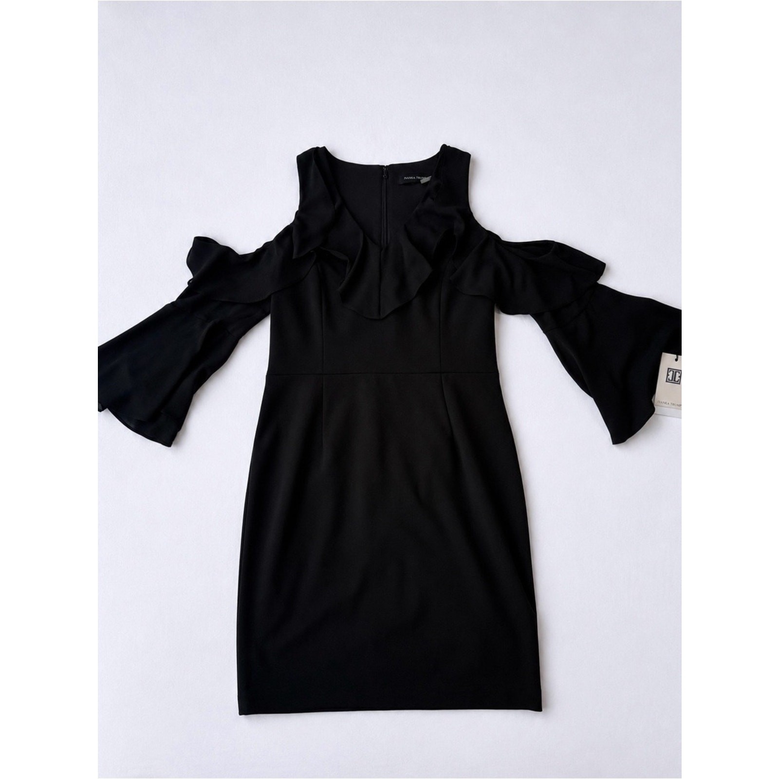 Ivanka Trump Black Cold-Shoulder Ruffle Mini Dress in Size 8