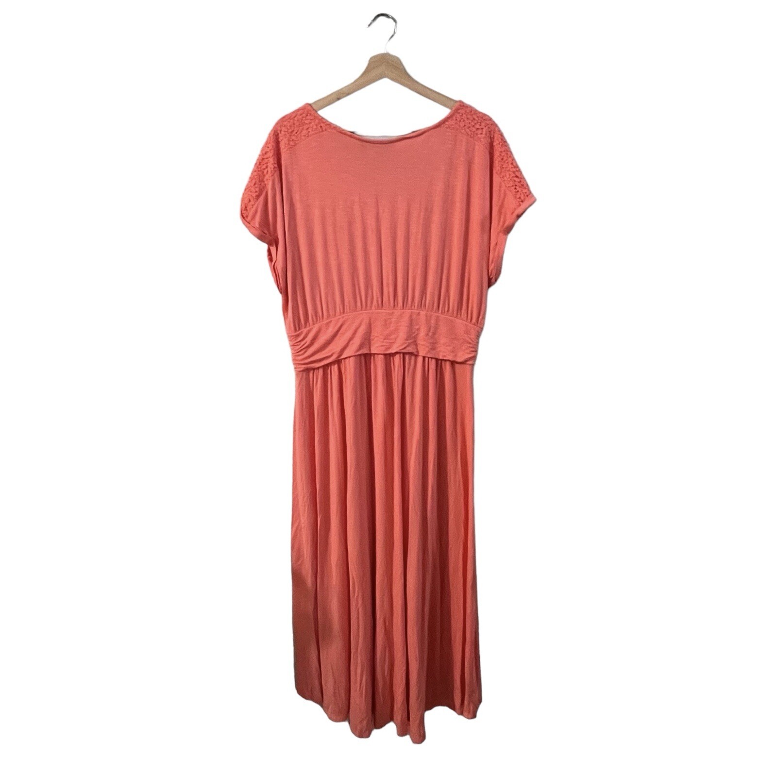 APT. 9 Knit Maxi Dress Size XL Bright Coral Salmon Pink Lace Empire Waist