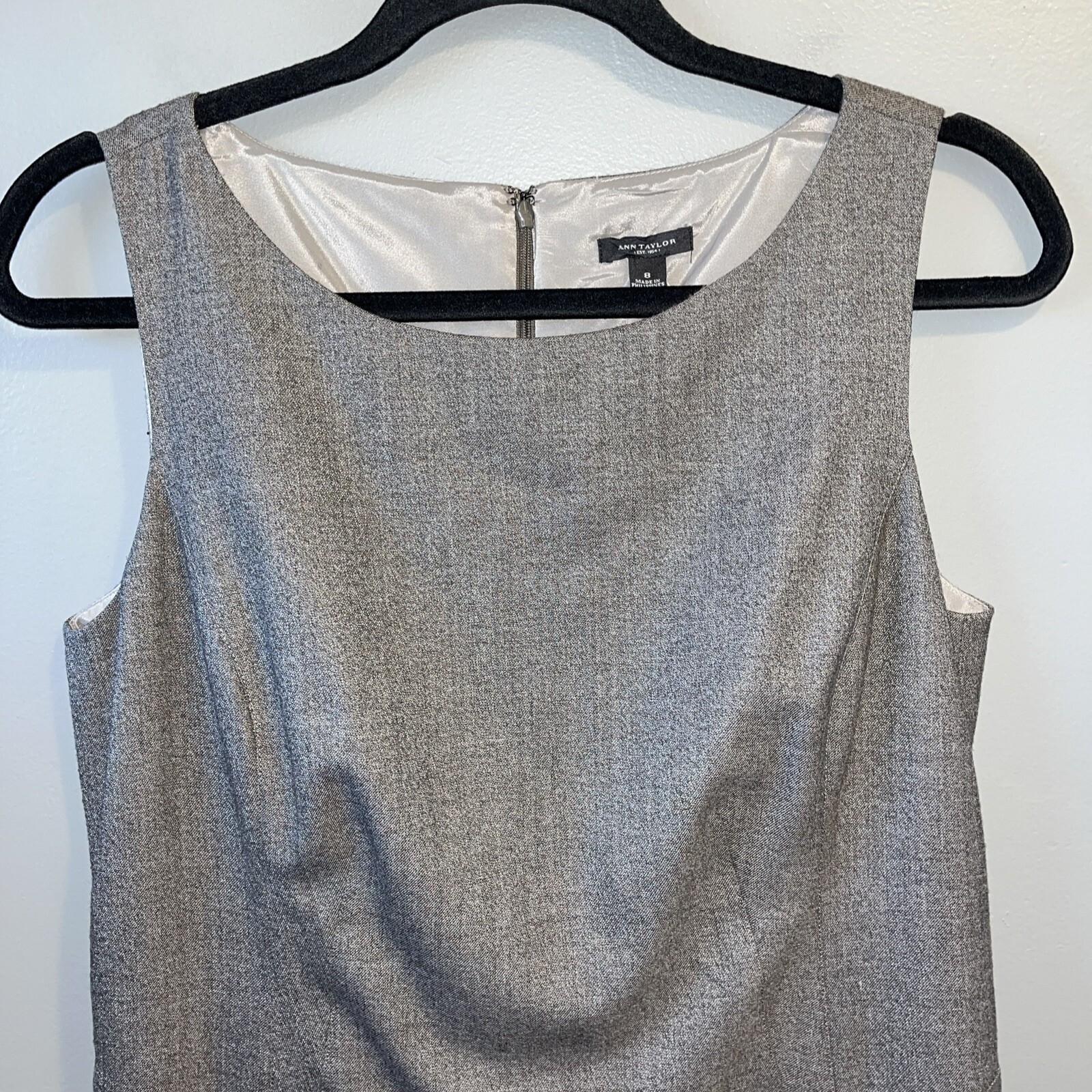 Ann Taylor Wool Blend Seamed Shift Dress Womens 8 Lined Sleeveless Brown
