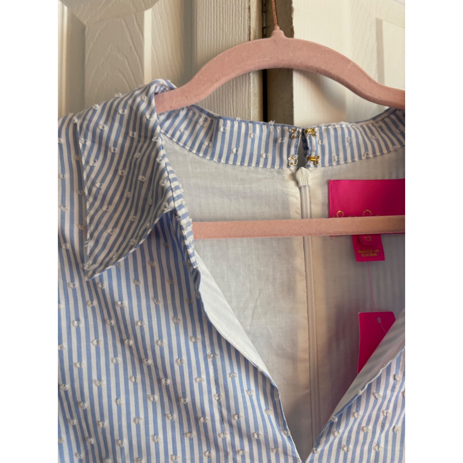 Lilly Pulitzer Ginger Dress 12 Blue Peri Stripe White Clip Dots NWT MSRP $178