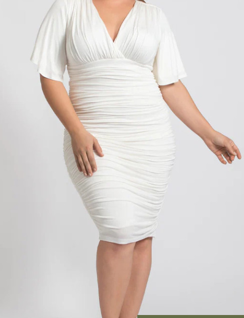 Off White Paloma Ruched Dress by Kiyonna NWT Plus Size 1X