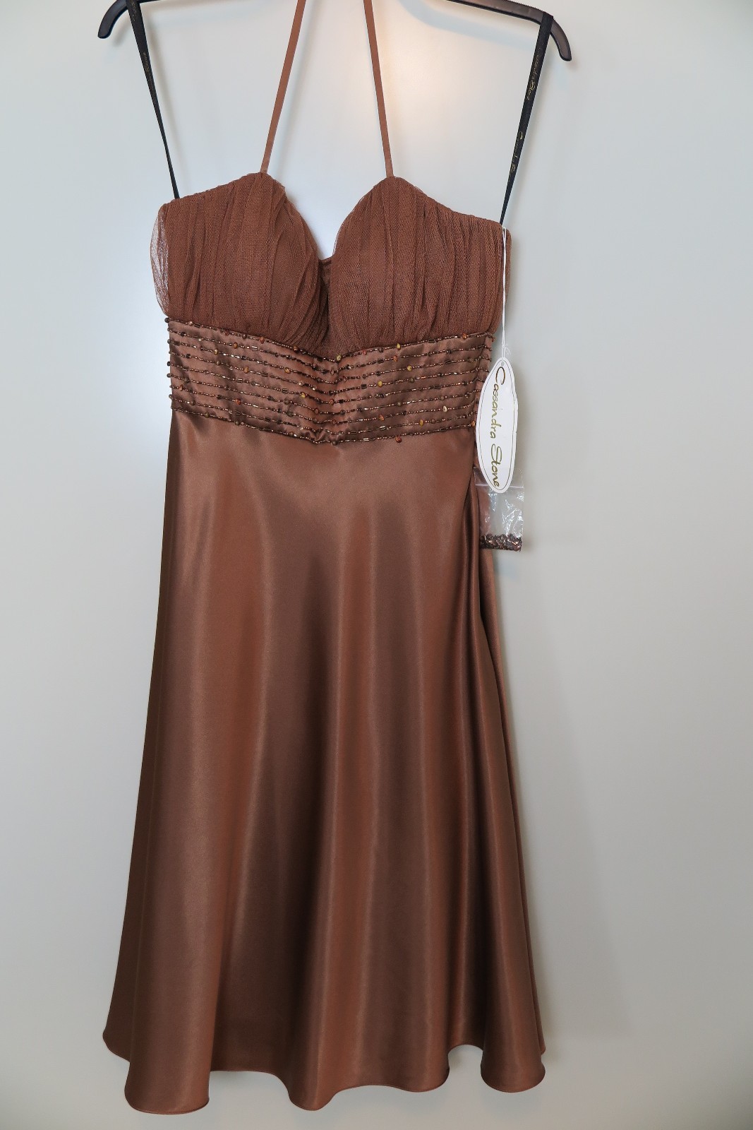 NWT Cassandra Stone Brown Bronze Spaghetti-Strap-Halter Dress Size 2