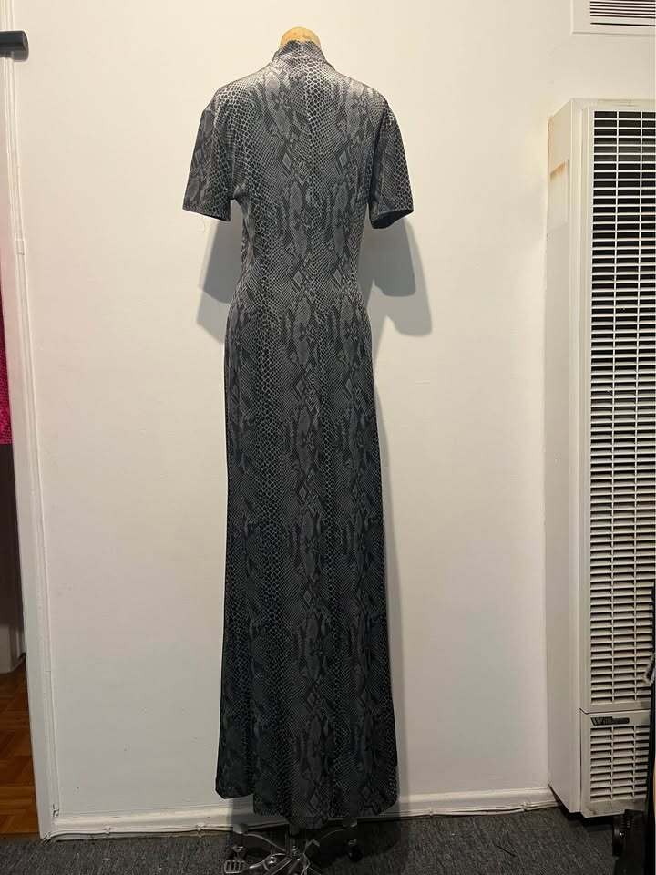 Grey Snakeskin Print Mock Neck Maxi Dress