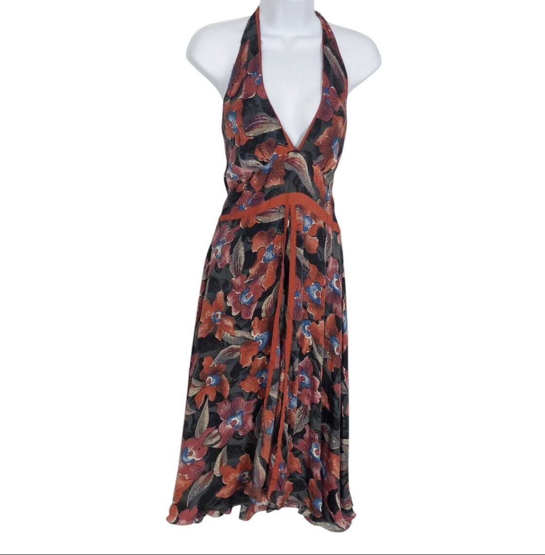 DHARMA Small Trading Floral MIDI Halter Dress Silk Blend Lightweight Unlined NWT