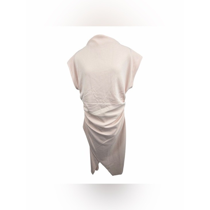Nordstrom Blush Pink Ruched Mock Neck Midi Dress Asymmetrical XL