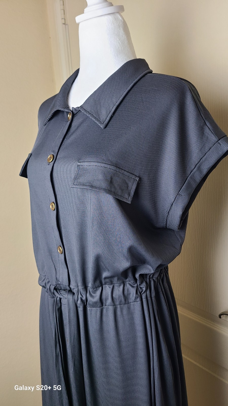 Lularoe Charcoal Gray Rib-knit Stacie Shirt Dress Chest Pockets Drawstring…