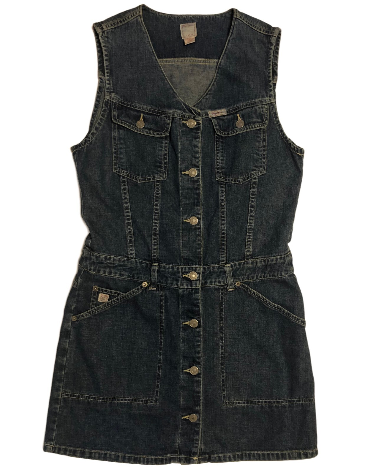 vtg 1994 PEPE JEANS Blue Jean Dress Sz M Sleeveless TESS Pockets Blue Denim