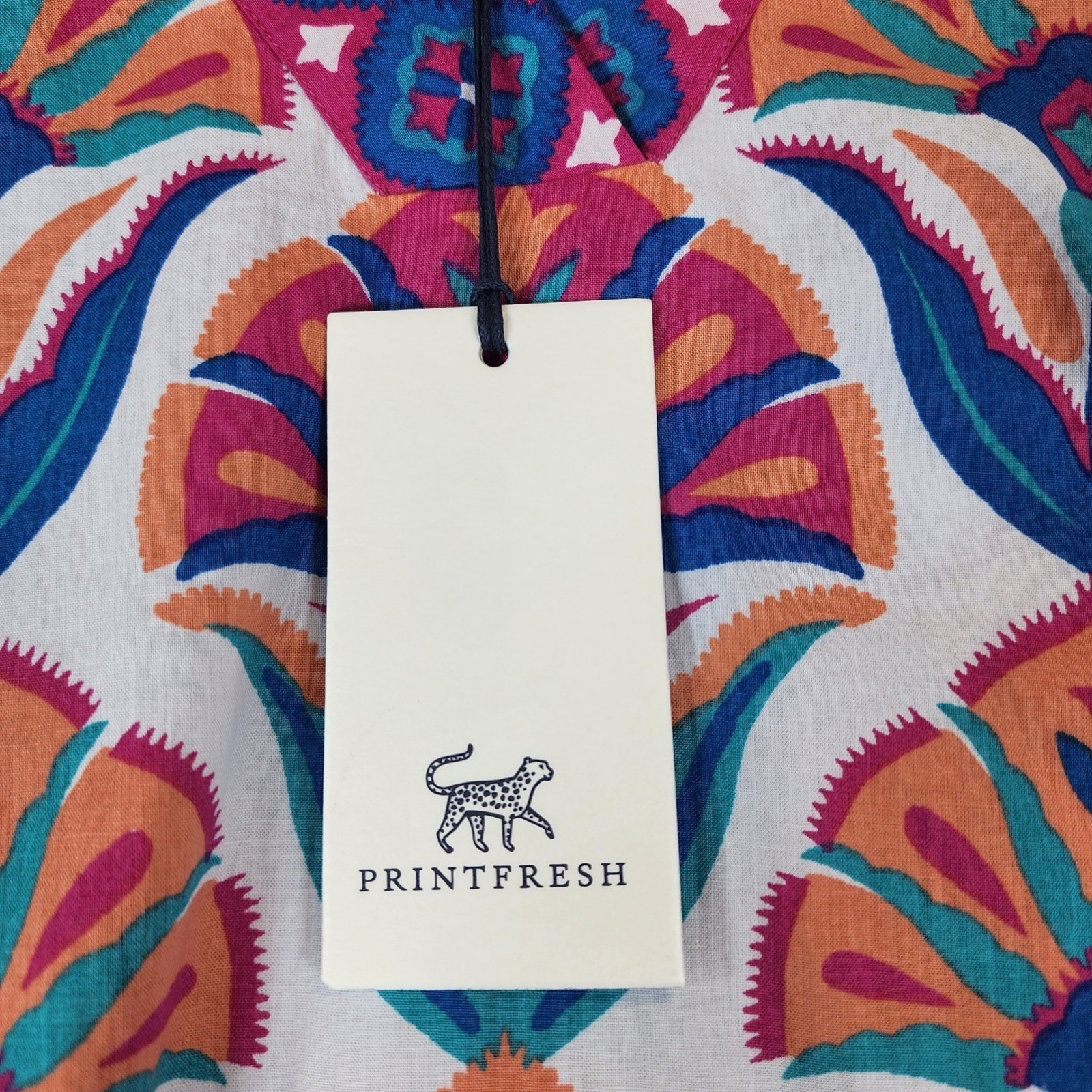 Printfresh Women Boho Cottagecore Resort Vacation Cotton Belted Mini Dress M NWT