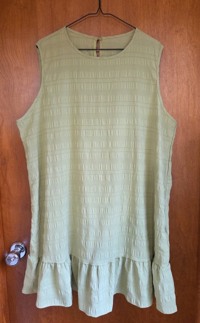 Soly Hux Solid XXXL Lime Green Avocado Color Ruffled Hem Sleeveless Summer Dress