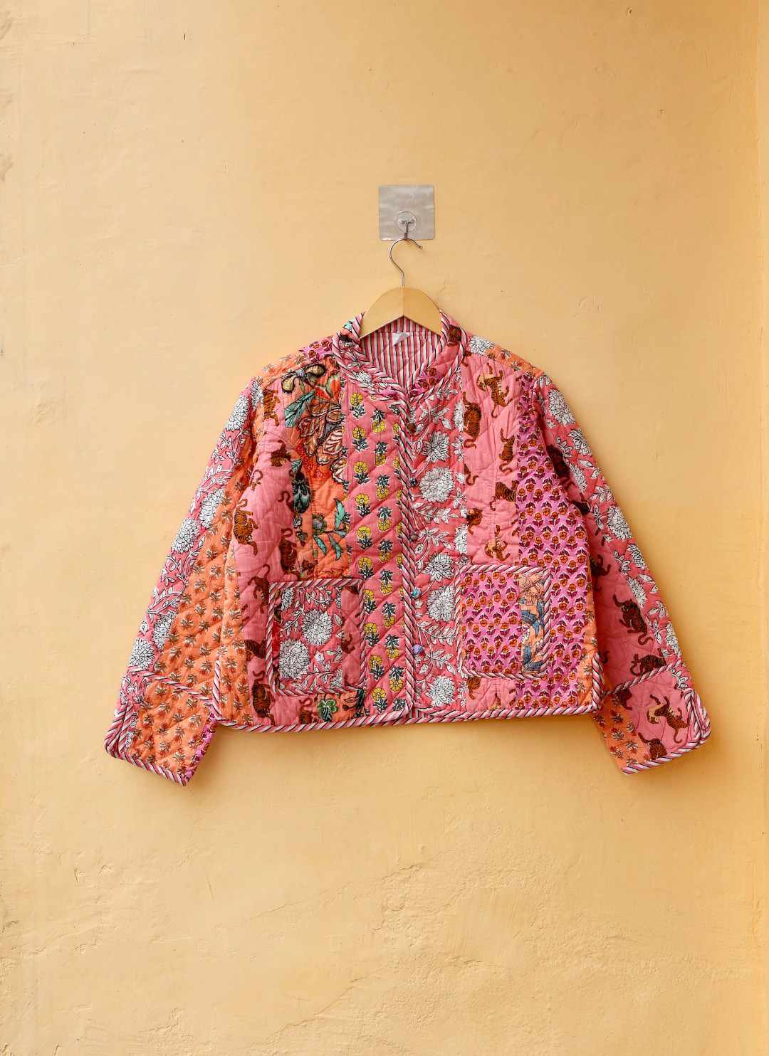 Handmade Cotton Quilted Jacket Women Reversible Floral Coat Bohemian Lightweight