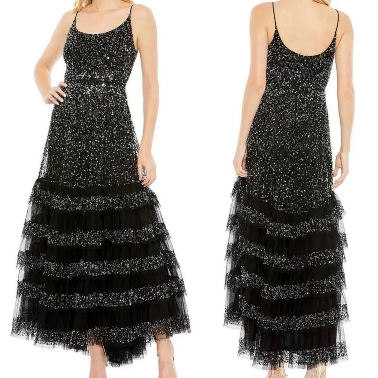New MacDuggal Black Silver Sequin Gown 14 Party evening Sparkly gala prom formal
