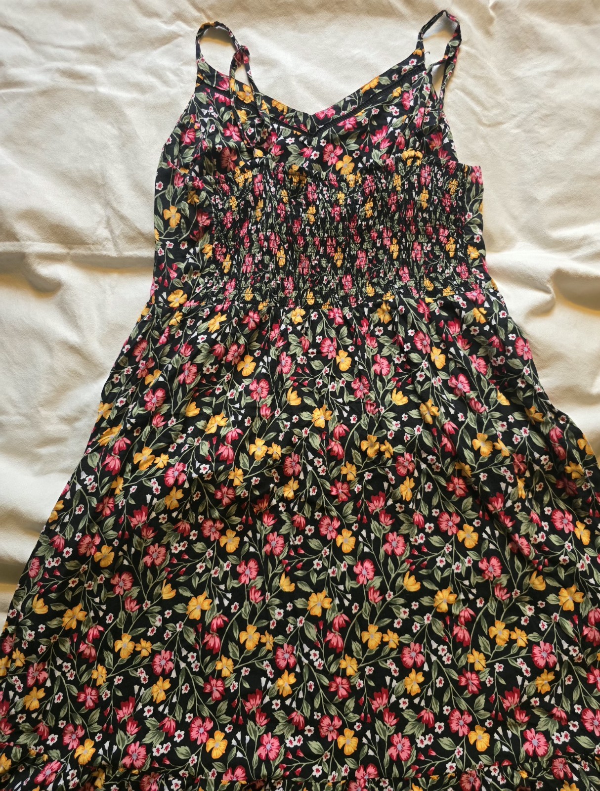Old Navy Black Floral Smocked V-Neck Strappy Sleeveless Maxi Dress Womens XL
