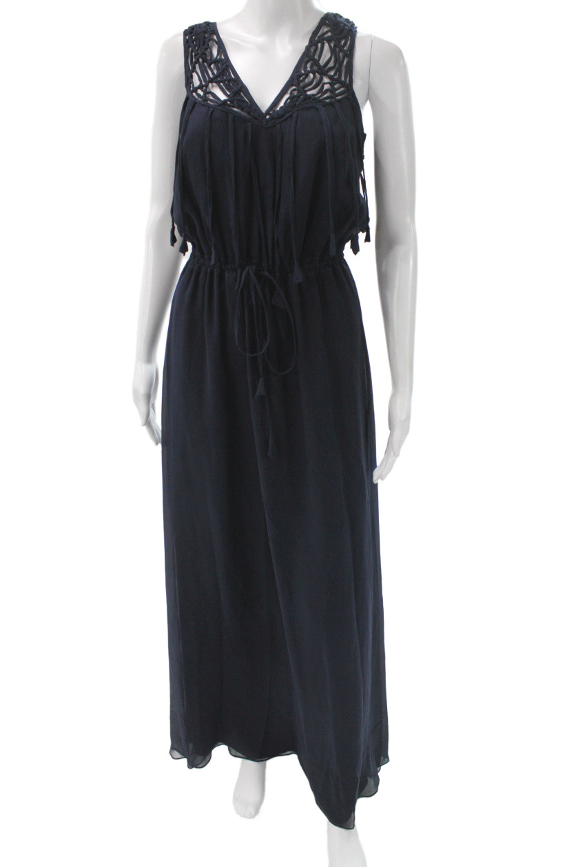 Calypso Saint Barth Womens Dark Blue V-Neck Maxi Blouson Dress Size XS