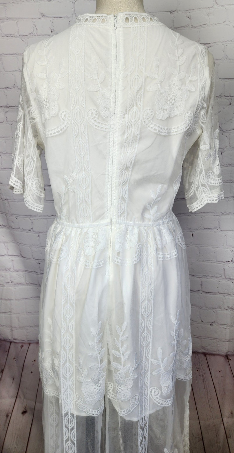 Boho Dress Romantic Sheer Lace Lined Side Slits Wedding Hippie Coquette Size S