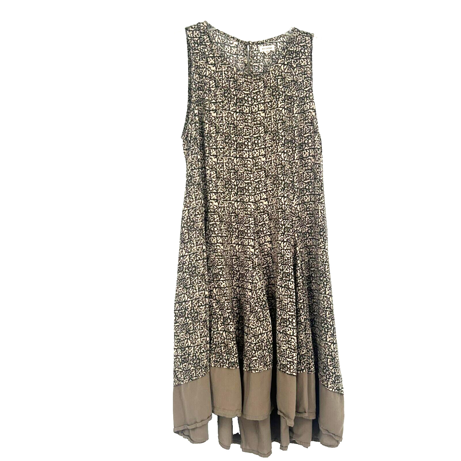 En Creme Boho Dress Beige Brown Pleated Sleeveless High Low Size S