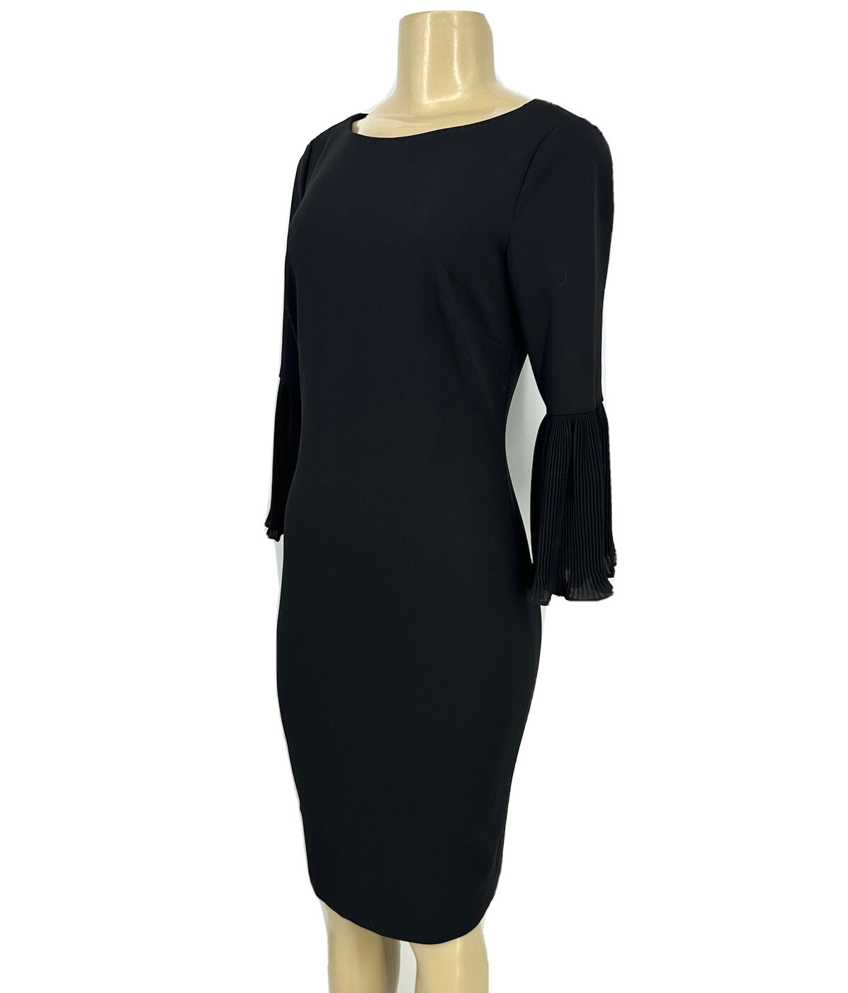 Calvin Klein Size 2 Black 3/4 Bell Sleeve Boat Neck Sheath Dress Formal H12