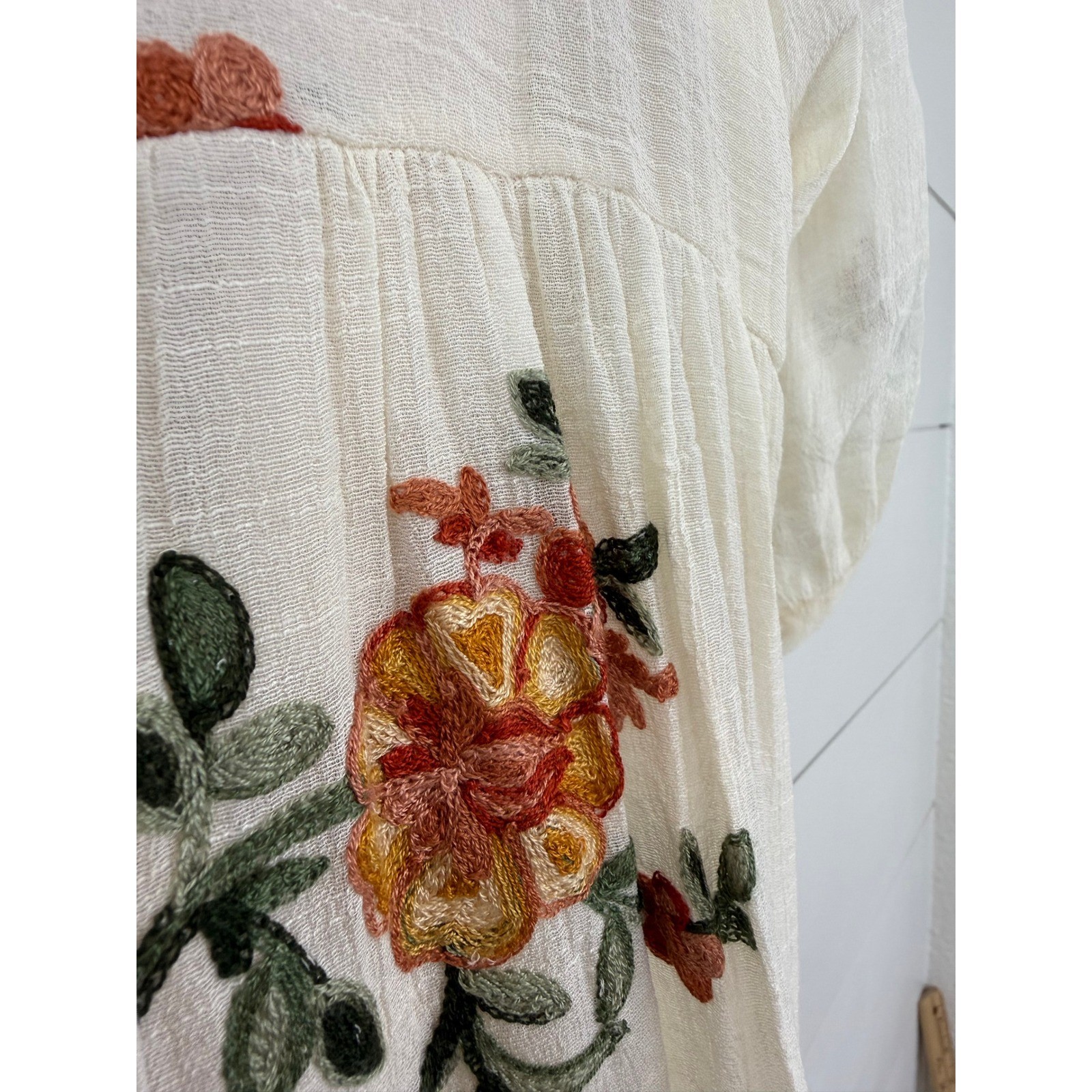 Figueroa & Flower Embroidered Floral Tiered Gauze Midi Dress Boho Cottagecore XL