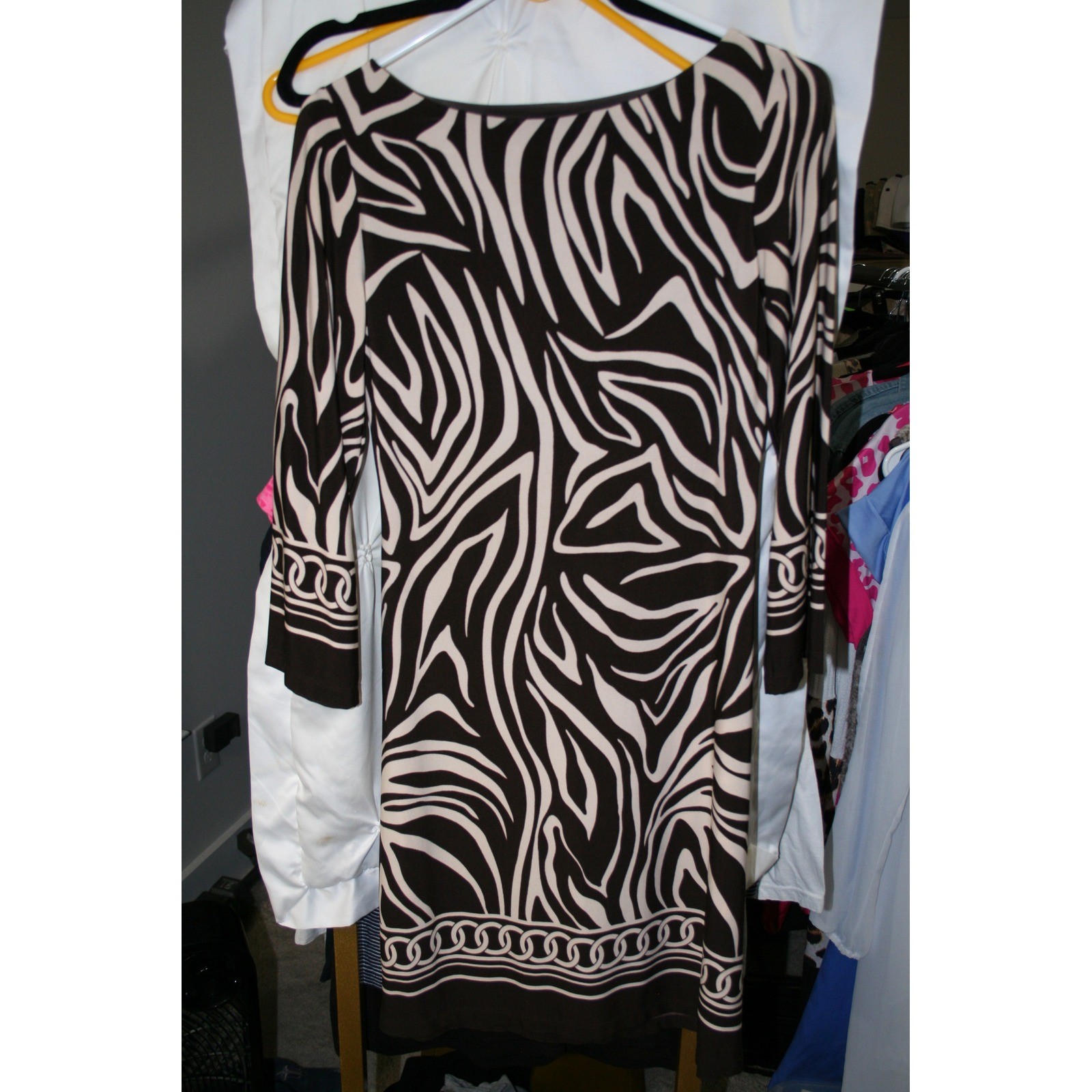 Enfocus Studio Brown Zebra Print Sheath Dress 3/4 Sleeve Boat Neck 4598E-28516