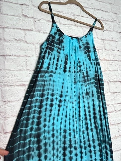 Small/Medium New Tie Dye Gray Black Aqua Blue Gauze Slip Dress Beach Cover 50$
