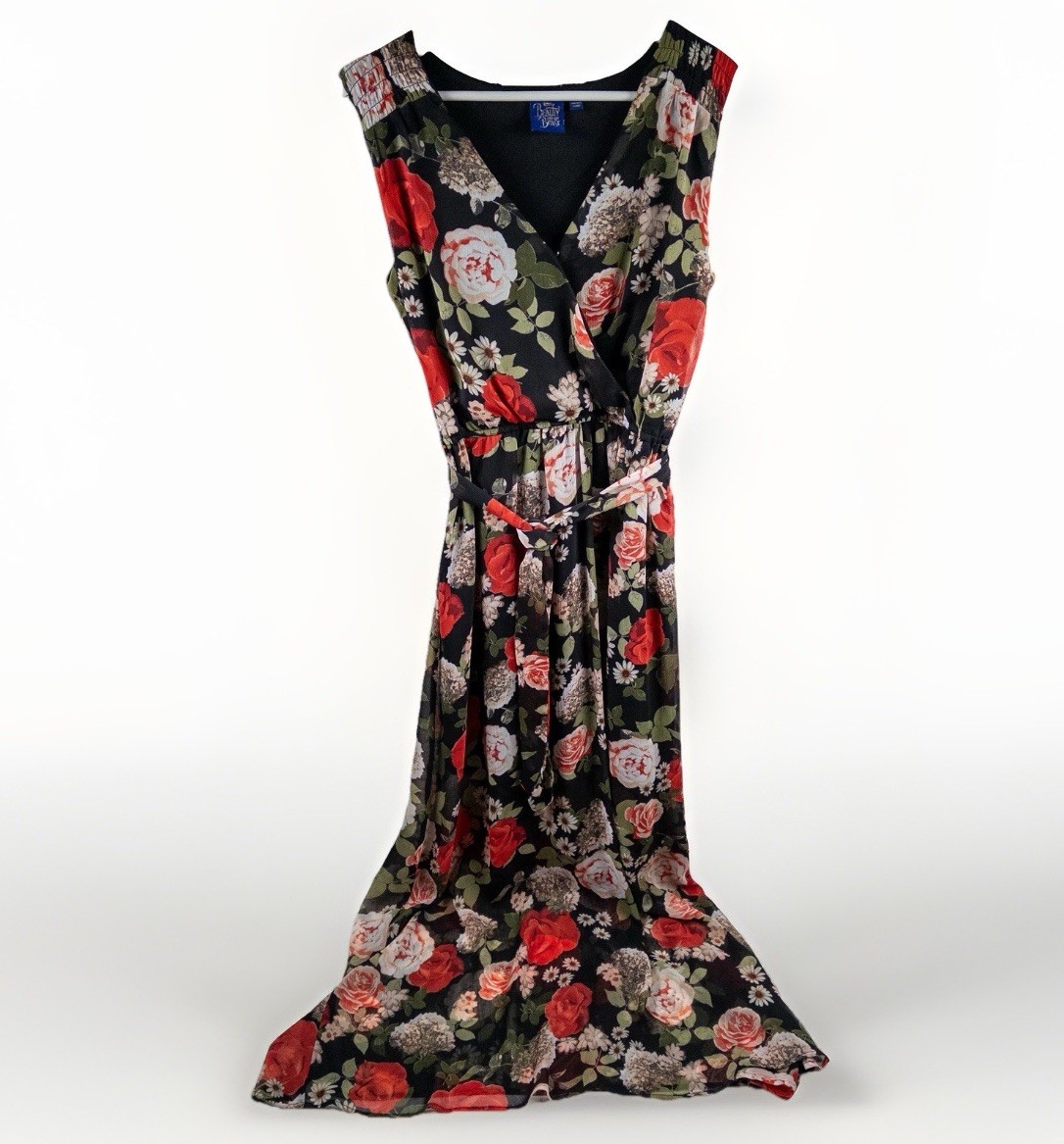 Disney Beauty and the Beast Floral Dress Maxi Crossover Size Medium Belted Tie