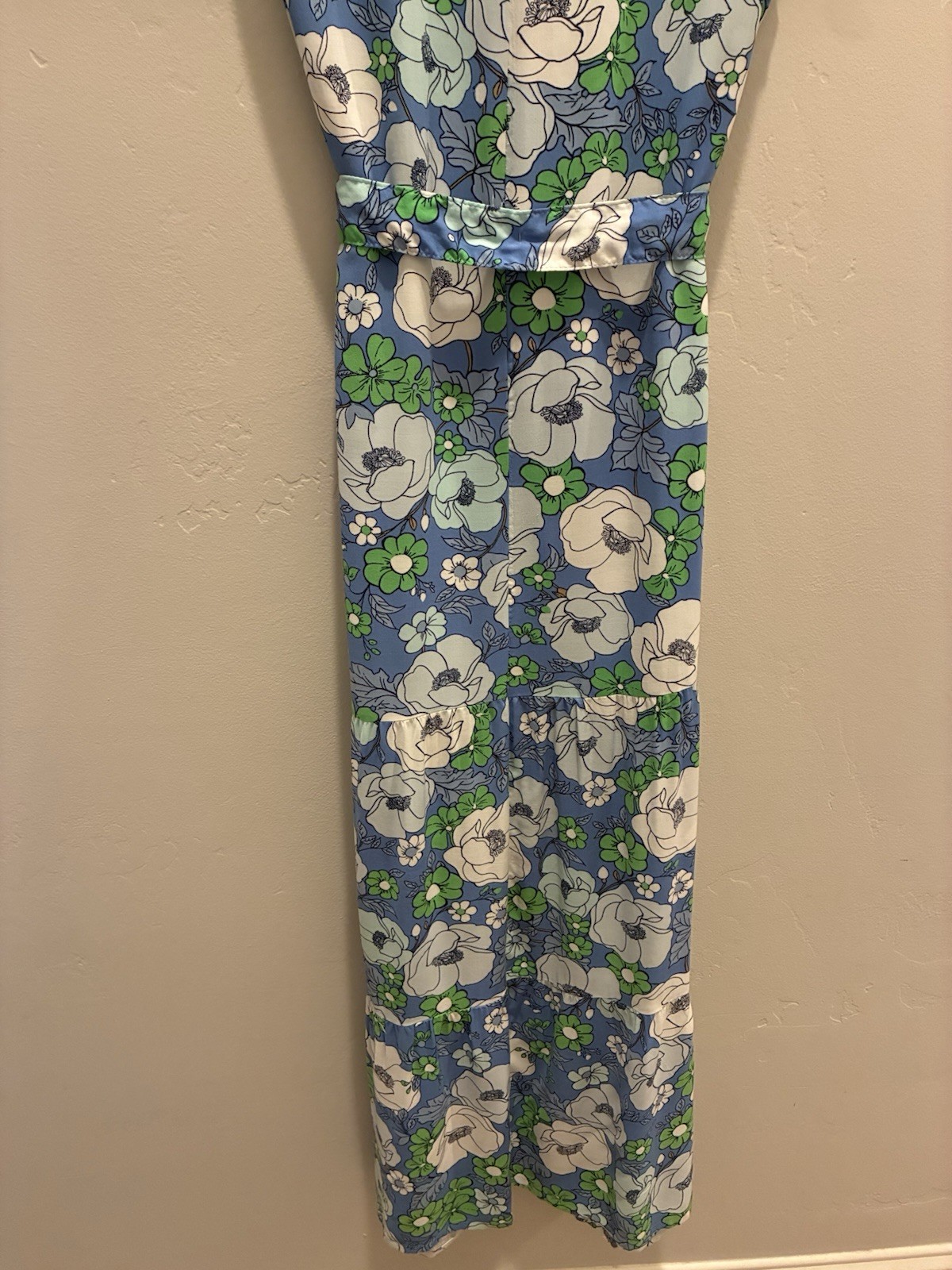 Croft & Barrow Blue/Green/White Floral Shirt Maxi Dress M Sleeveless Tie Belt