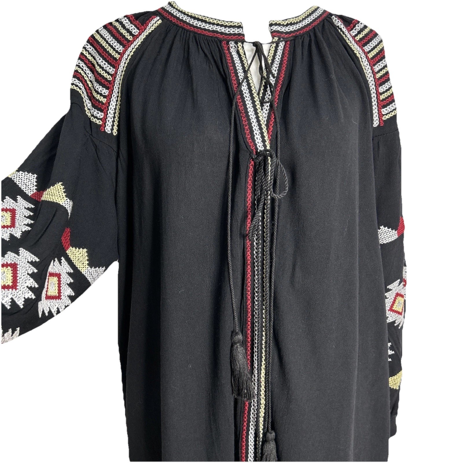 Velzera Aztec Bohemian Tunic Mini Dress Women Med. Festival Hippie Embroidered ￼