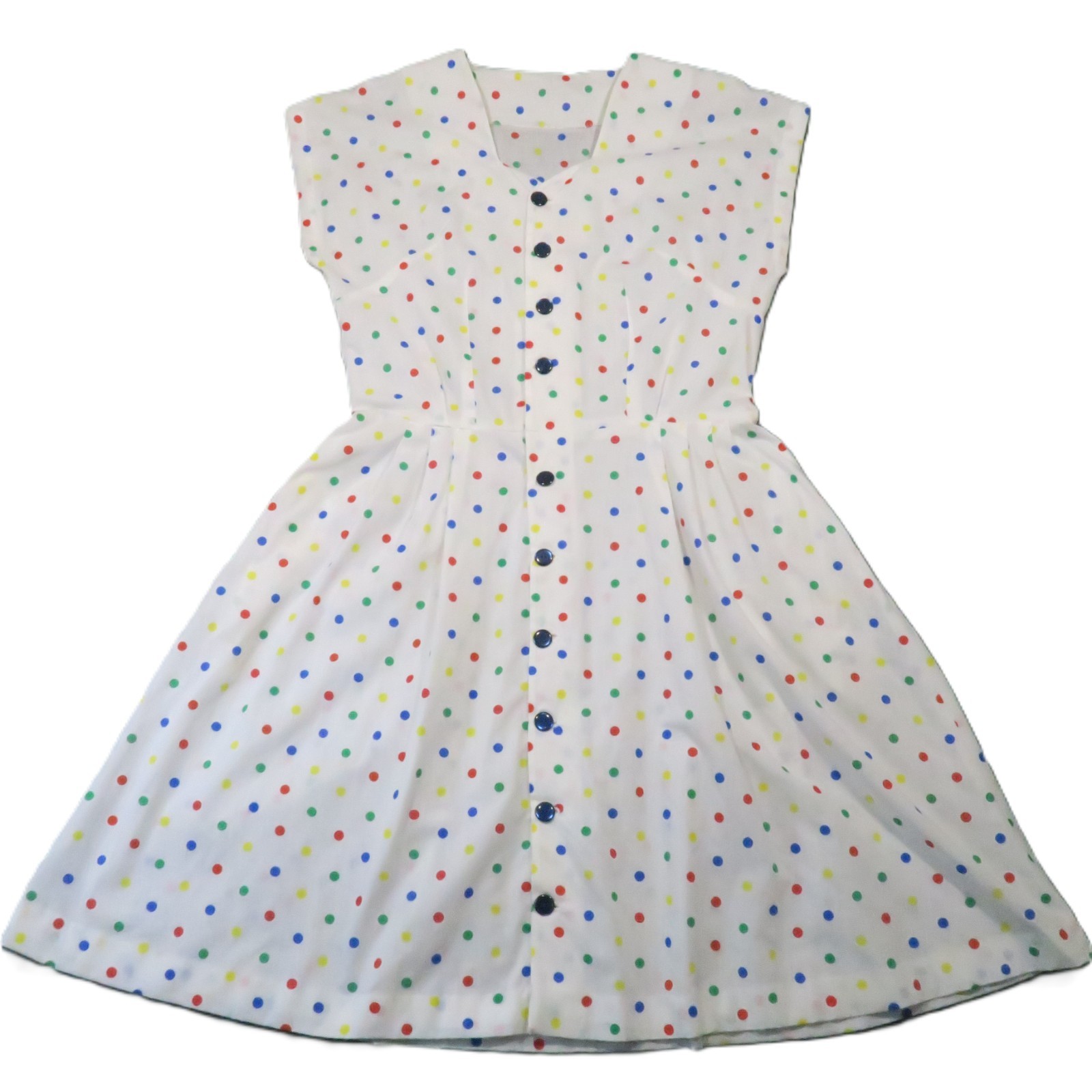 Handmade Polka Dot Midi Dress L Colorful Button Front Fit Flare Vtg 60-70s Retro