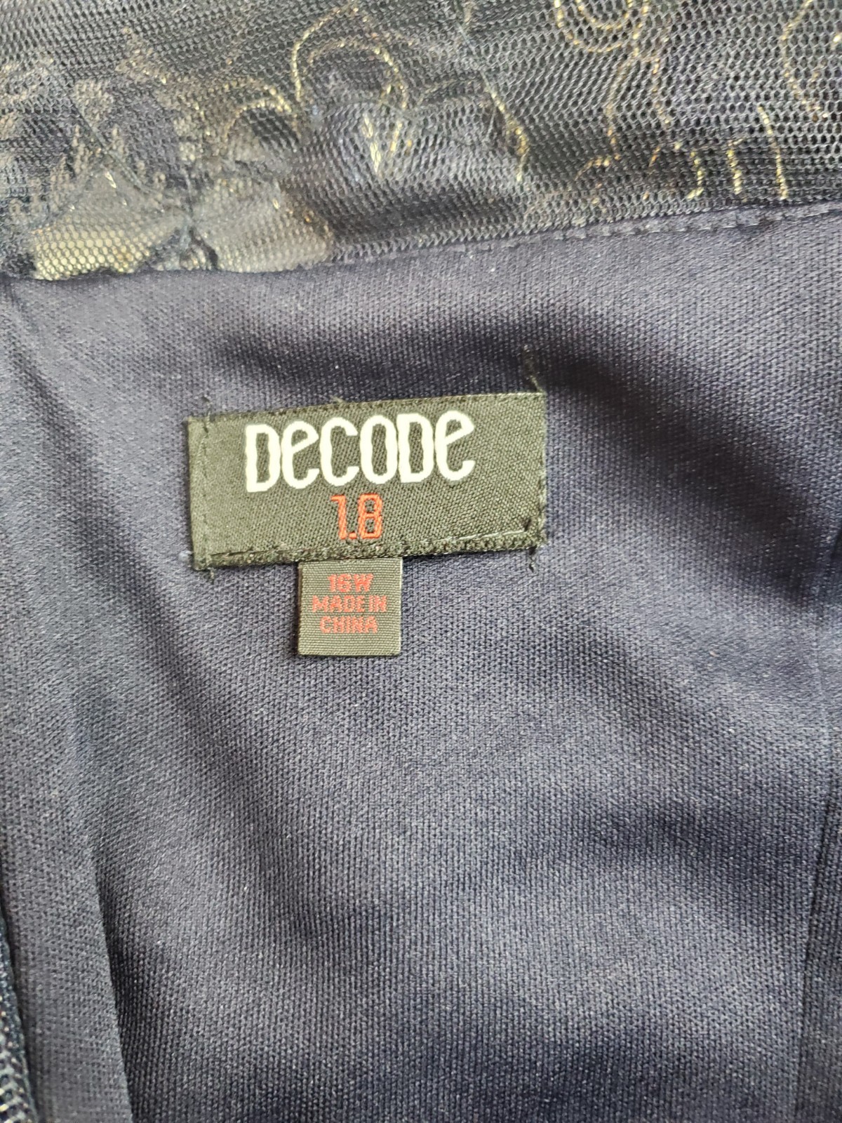 Decode 1.8 Formal Maxi Gown Dress Navy Size 16W Cap Sleeves Embroidered Top Mesh