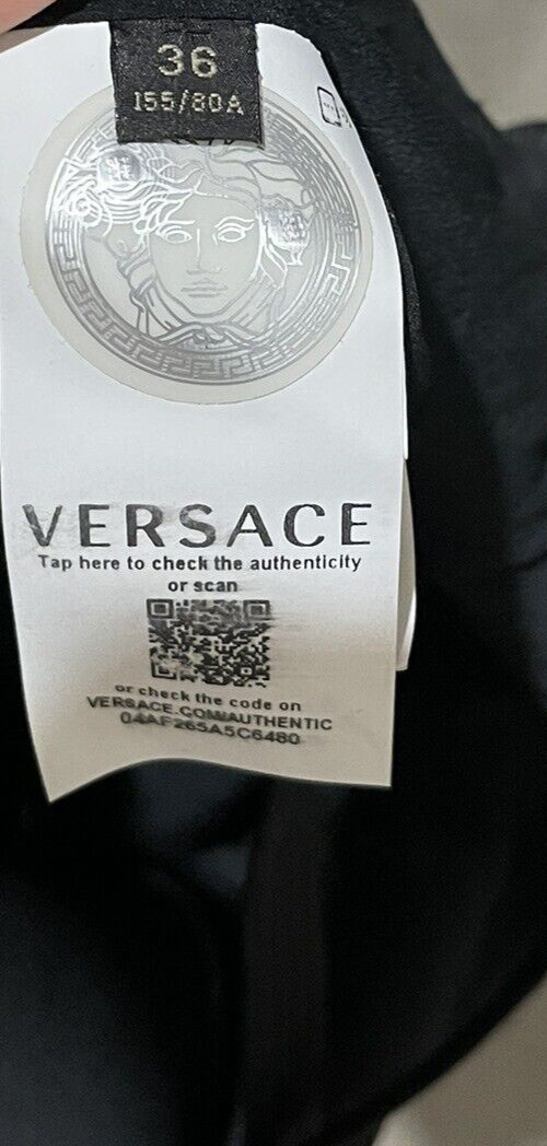 Versace Medusa Gold Logo Button Strappy Lace Side Black CocktaDress US 0 2 IT 36