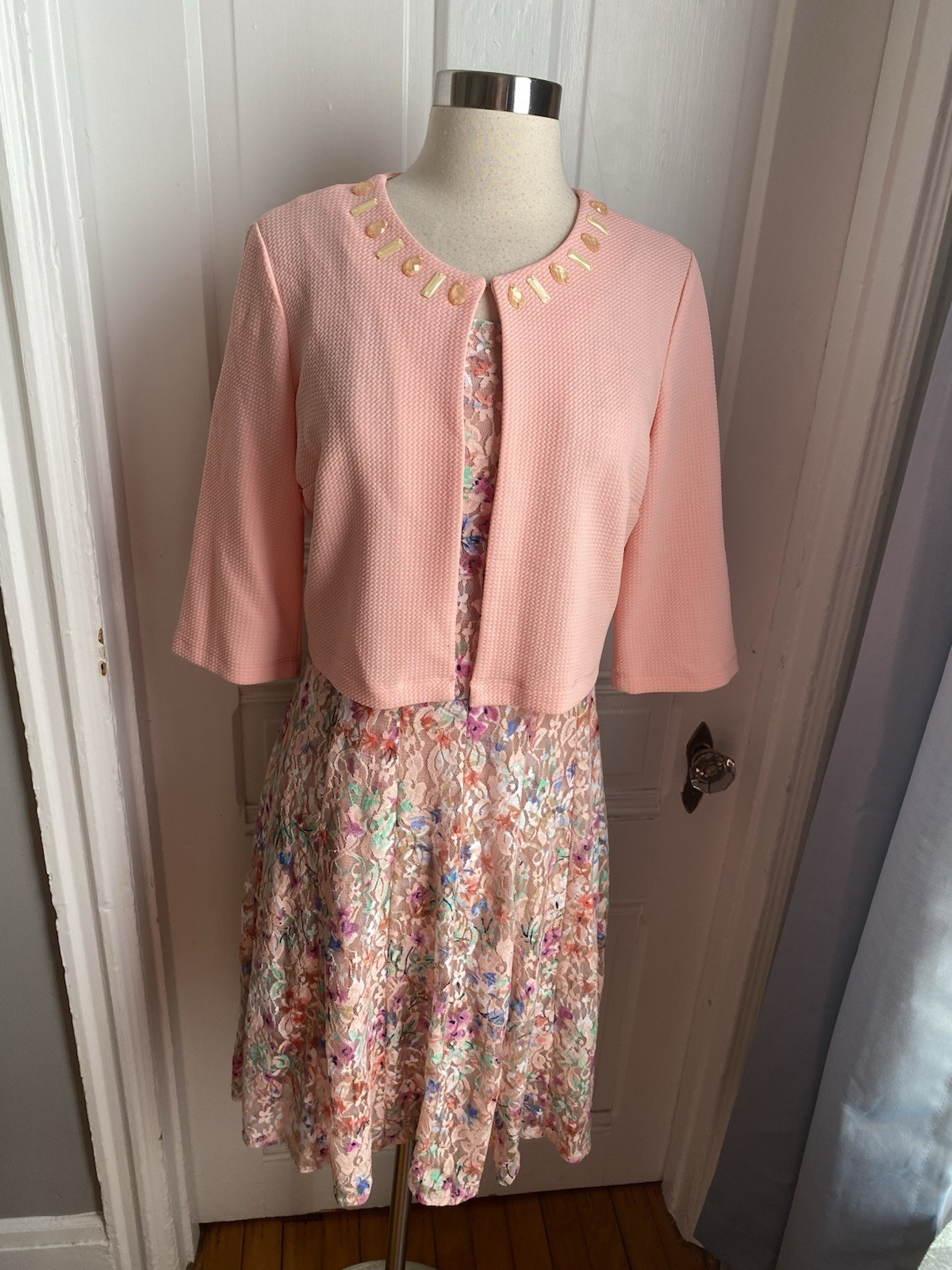 PRECEPTION NEW YORK PINK FLORAL LACE PULLOVER DRESS-PINK SWEATER TOP-SIZES!