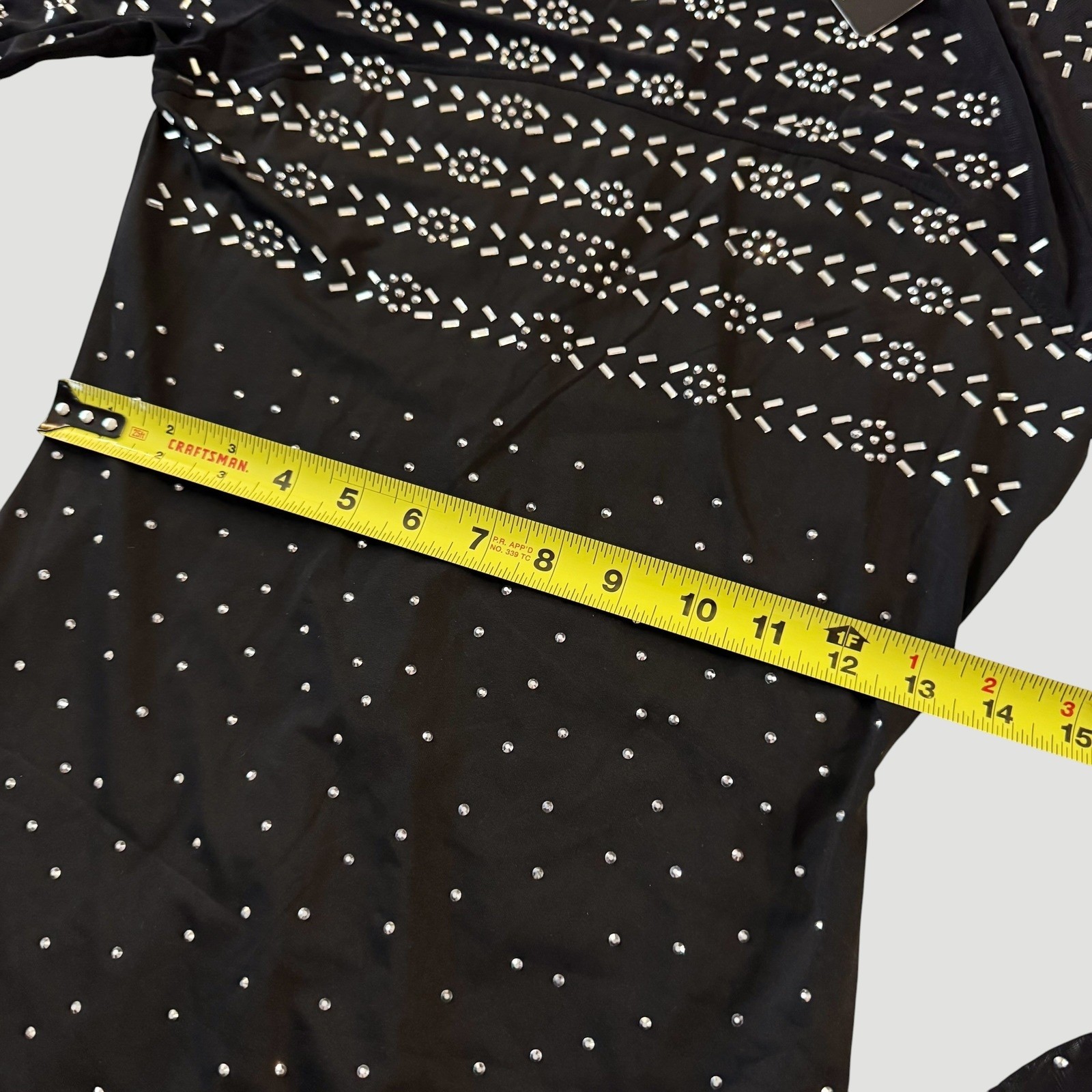 L&B Black Rhinestone Mesh Bodycon Mini Dress Western Glam M Festival Vegas NWT