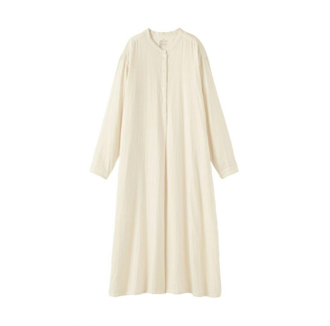MUJI Capoc Mixed Double Gauze Long Sleeve Dress Women s L Natural