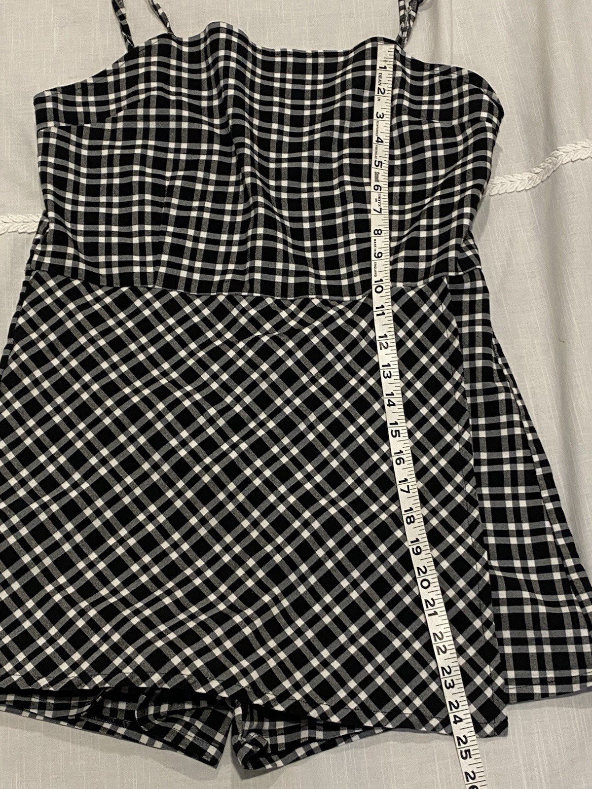 Justify Black White Plaid Jumper Romper Skort Mini Dress Sz XL 90s Y2K Teen