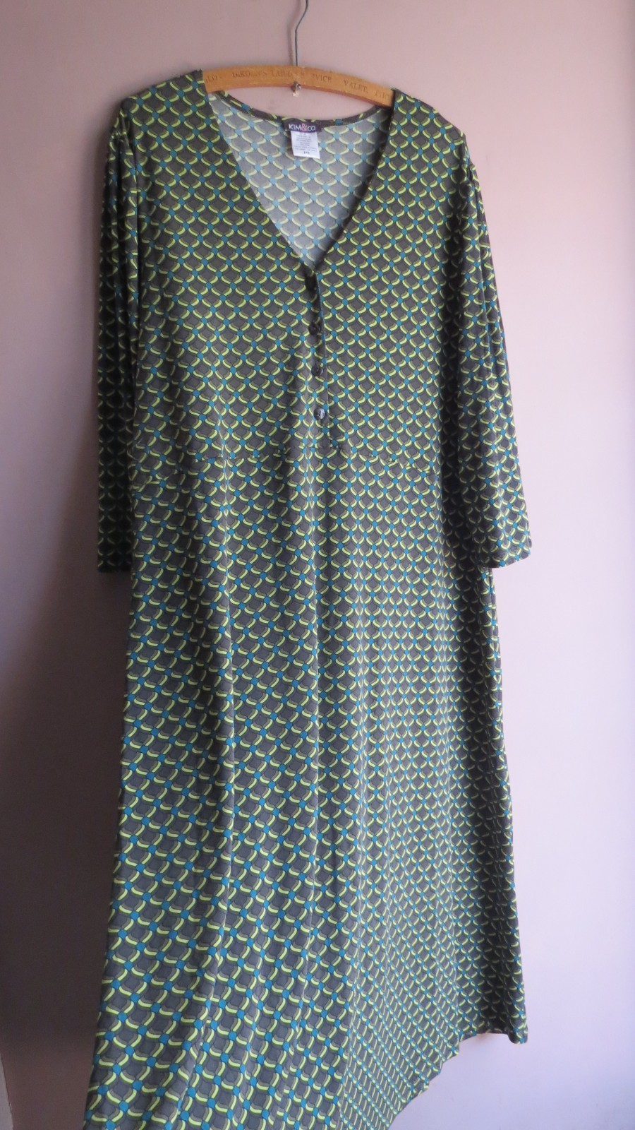 New Kim & Co Brazil Jersey Button Dress Sz 3XL Thyme Multi