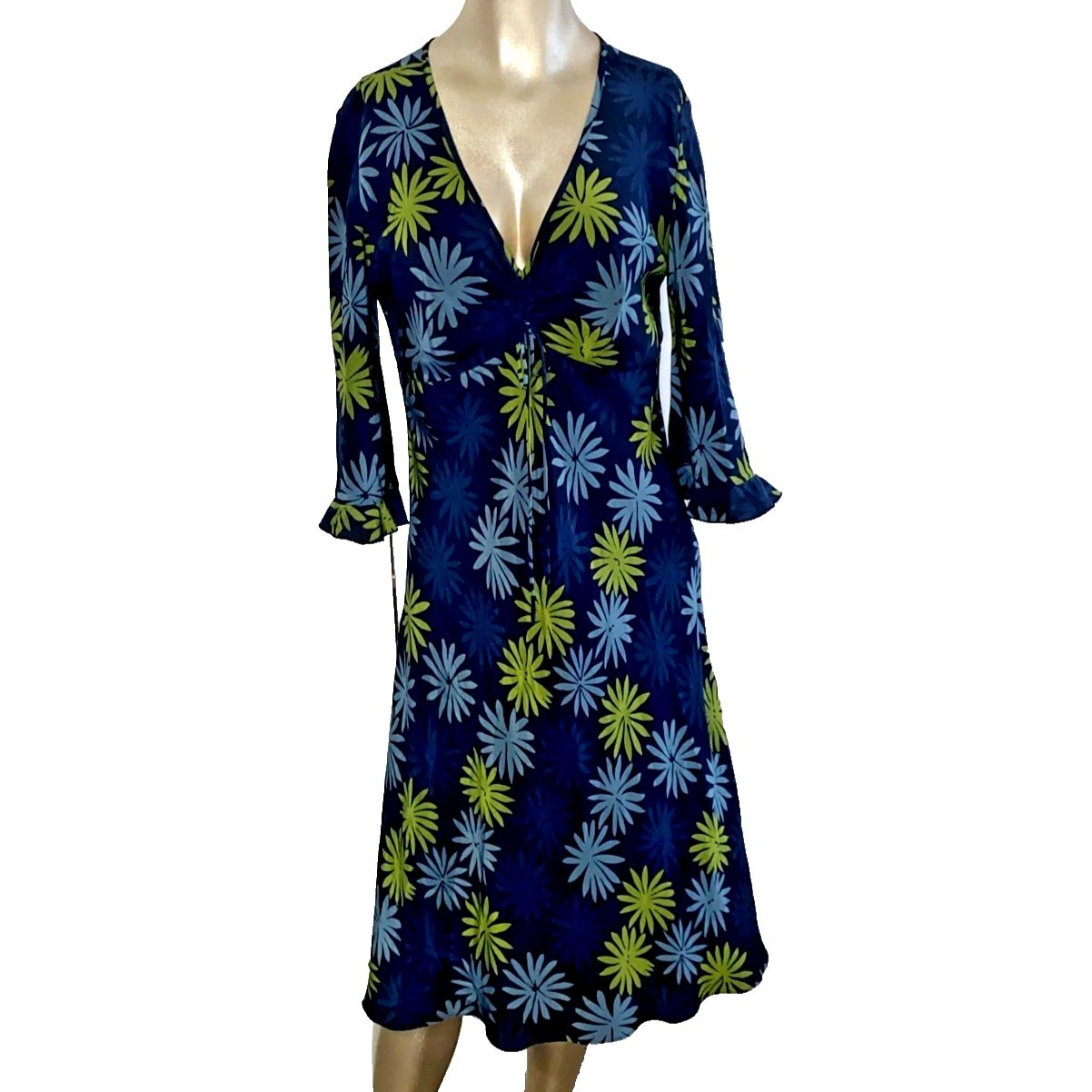 Vtg THE LIMITED 100% Silk Dress 10 Floral Y2K Whimsigoth Cinched Bust Blue Daisy