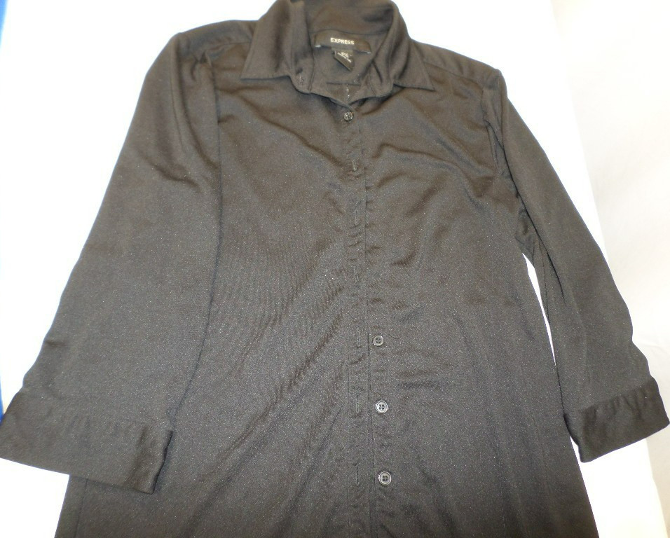 DESIGNER EXPRESS 100% POLYESTER LONG SLEEVE BUTTON UP BLACK DRESS SIZE 9/10