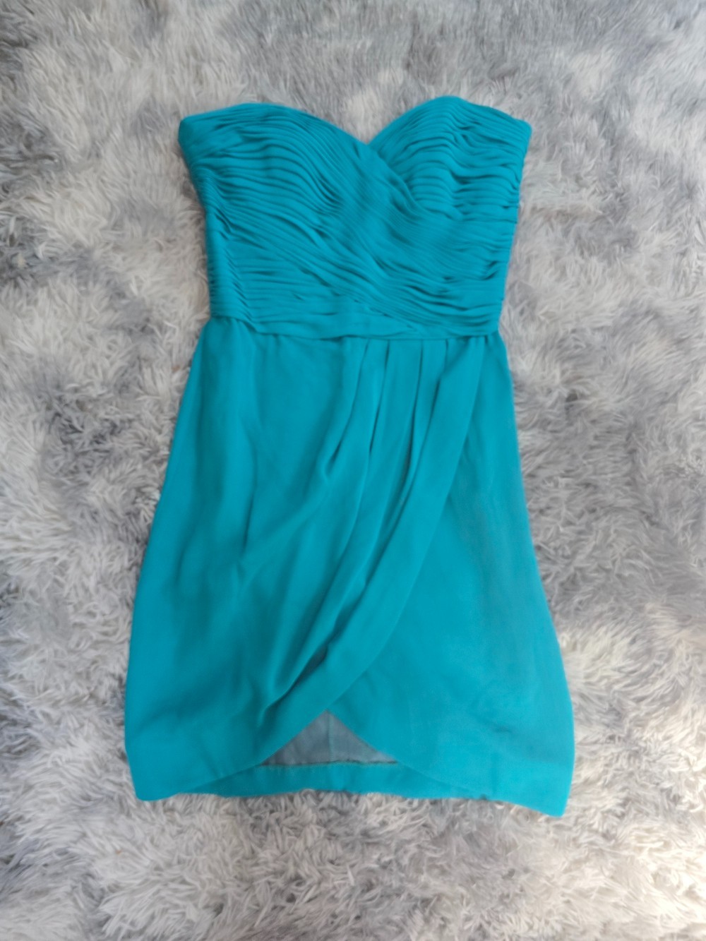 Teal Strapless Formal Sweetheart Neckline Mini Dress from the Y2Ks 100% Silk